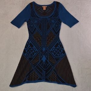 Flying Tomato Blue and Black Geometric Midi Dress